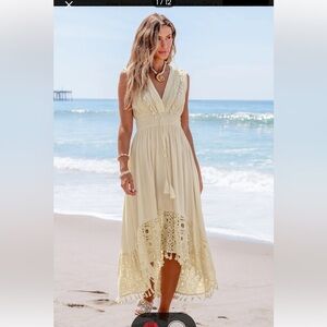 #50 Medium Cupshe Elegant Cream Lace High Low Dress
